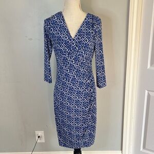 Ralph Lauren Blue Geometric Long Sleeve Dress